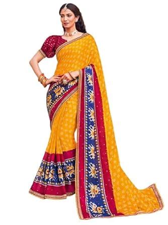 Buy Laxmipati Sarees Multicolor Bandhani Printed Chiffon Saree for ...
