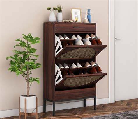 Buy Amantra Sheesham Wood Cane Tilt Out Shoe Rack (Walnut Finish ...