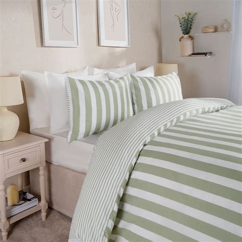 Dreamscene Striped Duvet Cover Set - Sage