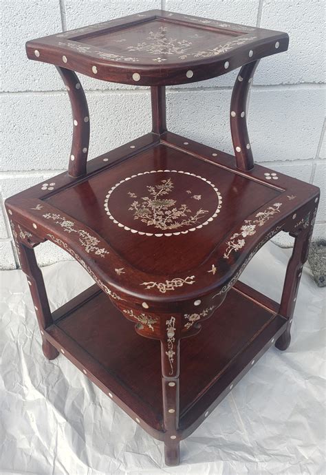 Chinese Mother-of-Pearl Inlaid Rosewood 3-tier Corner Table For Sale at ...