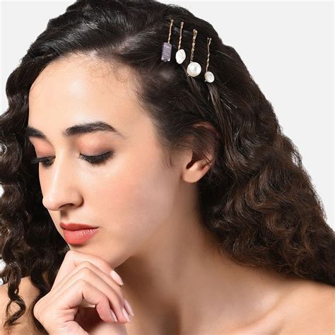 Buy Zaveri Pearls Gold Tone Set of 4 Contemporary Pearl Bobby Hair Pins ...