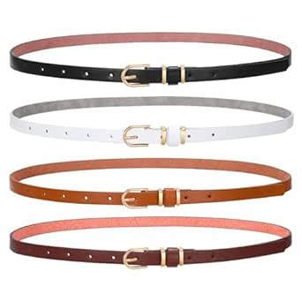 Buy SANSTHS Set Of 4 Womens Thin Belts Skinny Leather Belt With Gold ...