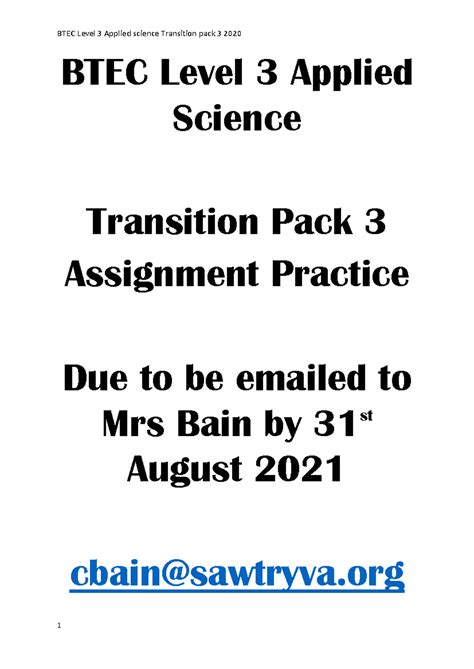 BTEC Level 3 Applied Science TP3 - BTEC Level 3 Applied Science ...