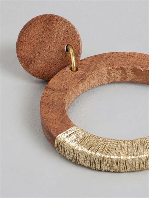RICHEERA Gold-Toned & Brown Circular Drop Earrings – Richeera