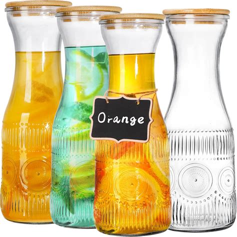 Amazon.com: YOUEON 4 Pack 1 Liter Glass Carafe with Lid, Beverage ...