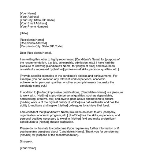 Personal Recommendation Letter – Document Template