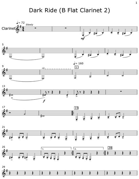 Dark Ride (B Flat Clarinet 2) - Sheet music for Clarinet