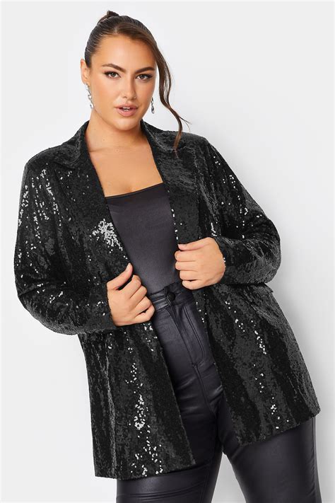 YOURS Plus Size Black Sequin Embellished Blazer | Yours Clothing