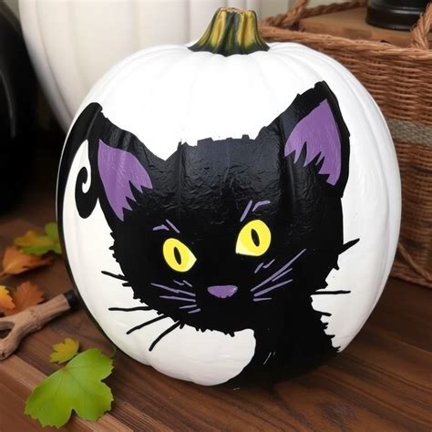 Painted Pumpkin Cat Faces Painted Pumpkin Grinning Cat Stock Photo