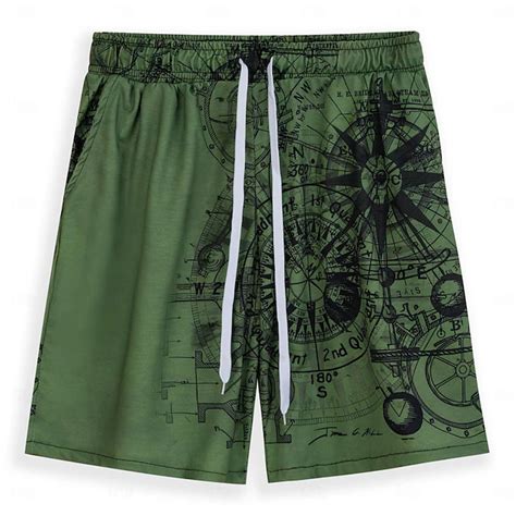 Men's Nautical Graphic Prints Compass Sweat Shorts Beach Shorts Terry ...