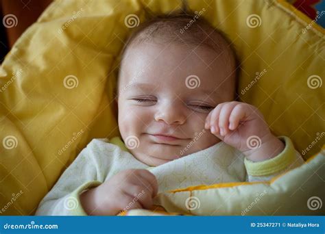 Sleeping Smiling Newborn Baby Stock Image - Image of emotion, portrait ...