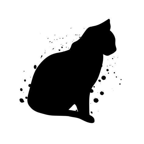 Sitting Black Cat Silhouette with Ink Splatter Abstract Illustration ...