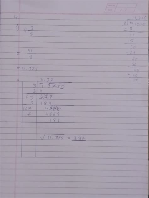 square root of 91/8 correct to two decimals by division method - Brainly.in