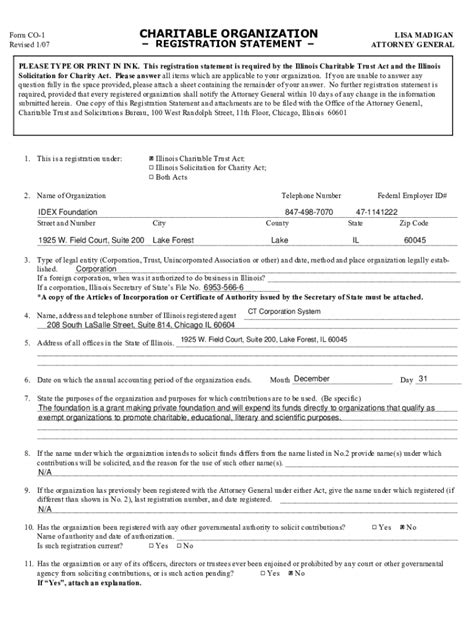 Fillable Online Fillable Online Form CO-1 - Illinois Attorney General ...