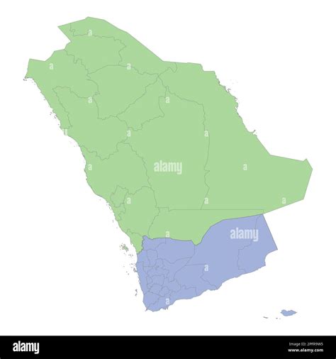 High quality political map of Saudi Arabia and Yemen with borders of the regions or provinces ...