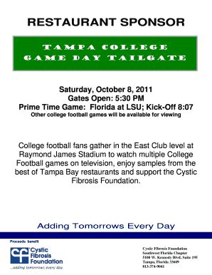 Tampa College Game Day Tailgate - Fill and Sign Printable Template Online