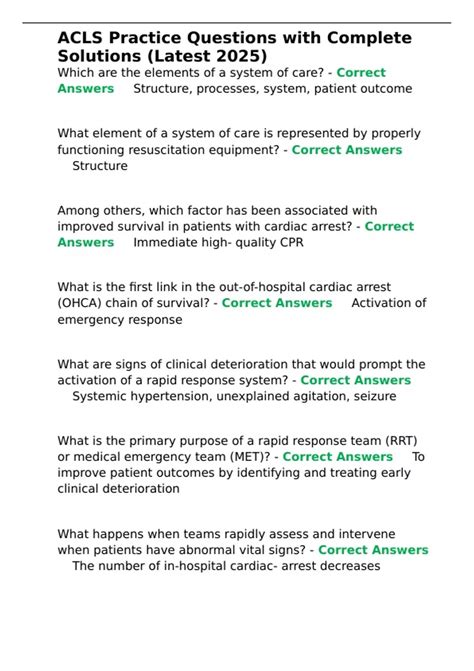ACLS Practice Questions with Complete Solutions (Latest 2025 ...