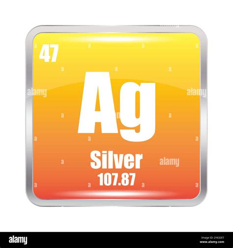 Silver icon. Ag chemical element. Atomic number 47. Mass 107.87. Yellow ...