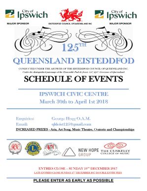Fillable Online schedule of events - Queensland Eisteddfod Fax Email ...
