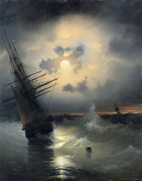 A Sailing Ship On A High Sea By Moonlight - Ivan Konstantinovich ...