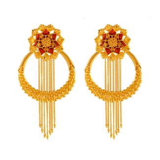 Exquisite 22K Gold Chand Bali Drop Earrings with Meenakari Floral Work ...
