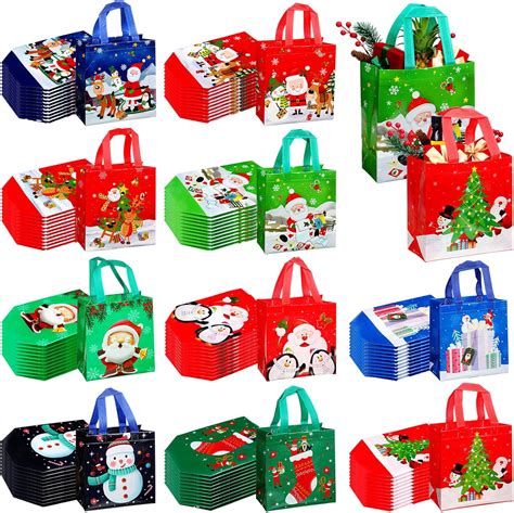Amazon.com: Wesnoy 100 Pcs Christmas Gift Bags Non Woven Christmas Tote ...