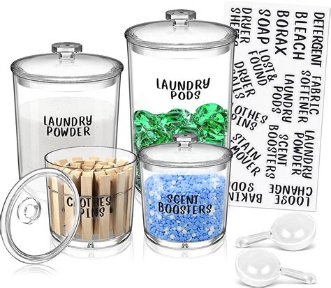 4 Laundry Room Organization Jars - Laundry Storage Containers with ...