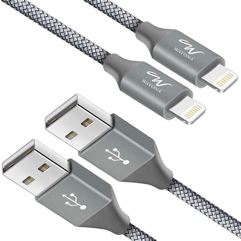 Wayona Nylon Braided (2 Pack) Long Lightning to USB A Syncing and Fast ...