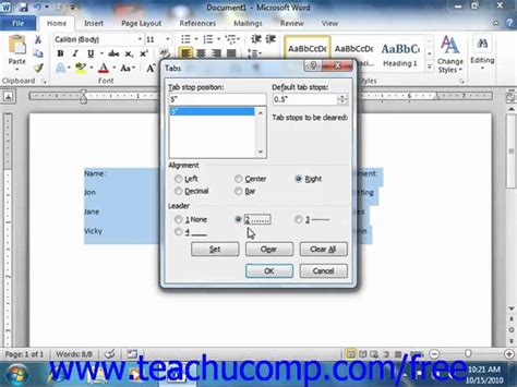 Image result for Tabs Dialog Box Word