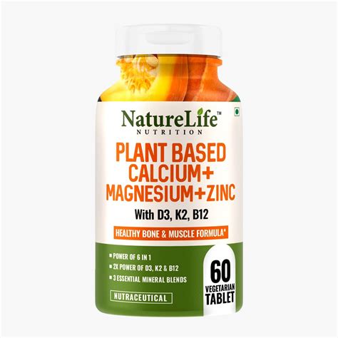 NatureLife Nutrition Plant Based Calcium Magnesium Zinc D3 & k2 ...