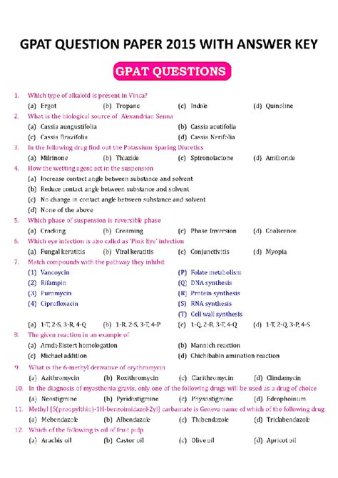Gpat question paper 2015 2259 - GPAT QUESTION PAPER 2015 WITH ANSWER ...