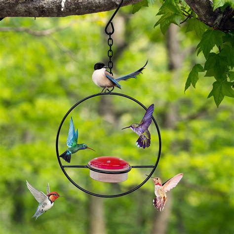 Lilgiuy Hanging Metal Hummingbird Feeder Circular Lightweight Bird ...