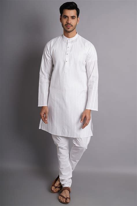Buy WINTAGE Men's Cotton White Striped Long Kurta Pajama Online