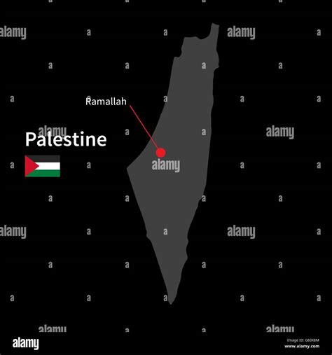 Detailed map of Palestine and capital city Ramallah with flag on black background Stock Vector ...