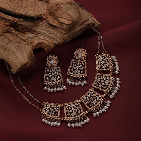 Buy Gold Plated Necklace & Danglers Set Online - Accessorize India