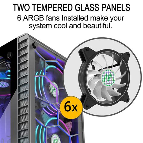 Buy MUSETEX 6pcs 120mm ARGB Fans Pre-Installed, ATX Mid-Tower Case with ...