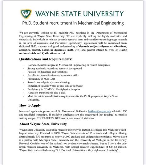 Cosmos O. on LinkedIn: Wayne State University , MI No application fee Direct BSc to PhD…