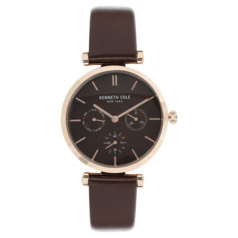 Buy Online Kenneth Cole Quartz Multifunction Brown Dial Leather Strap ...