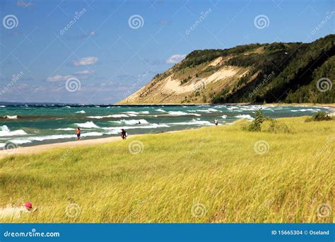 Michigan Sand Dunes and Beach Stock Photo - Image of great, grass: 15665304