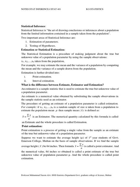 Statistical Inference Notes | PDF | Estimator | Estimation Theory