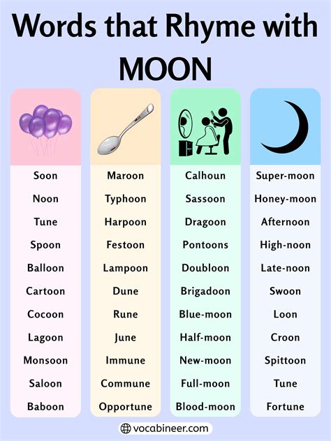 654 Beautiful Rhymes with Moon for Poems