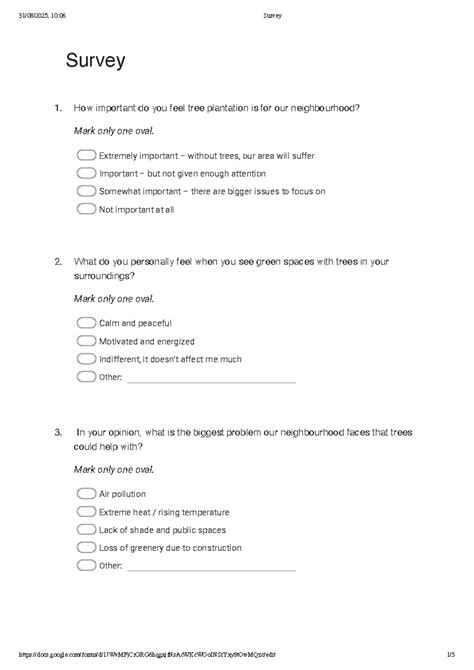 Survey on Tree Plantation Importance in Our Neighbourhood - Studocu