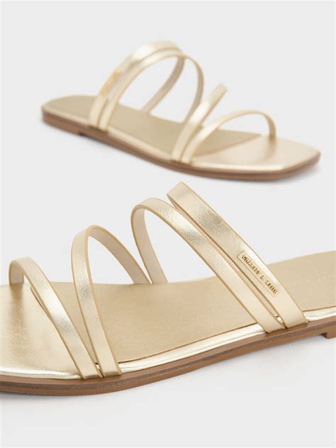 Gold lliana Metallic Strappy Slide Sandals - Gold - CHARLES & KEITH IN