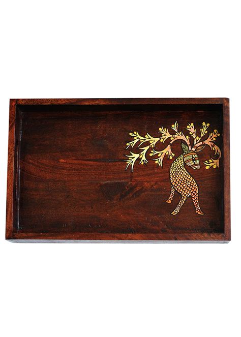 Get Hand Painted Deer Solid Wood Serving Tray at ₹ 2800 | LBB Shop
