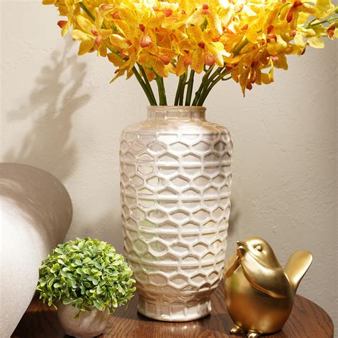Pure Home + Living Ivory Honeycomb Pearl Finish Ceramic Vase - Medium ...