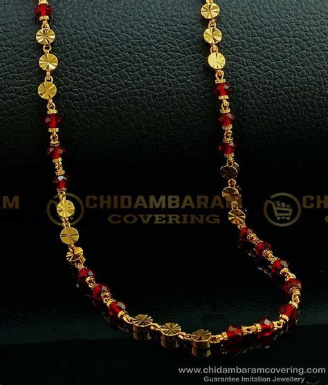 Buy New Design Red Crystal Gold Beads Chain Gold Plated Long Golden ...