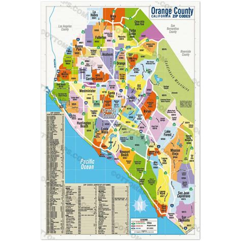 Orange County Zip Code Map zip Codes Colorized POSTER PRINTS - Etsy