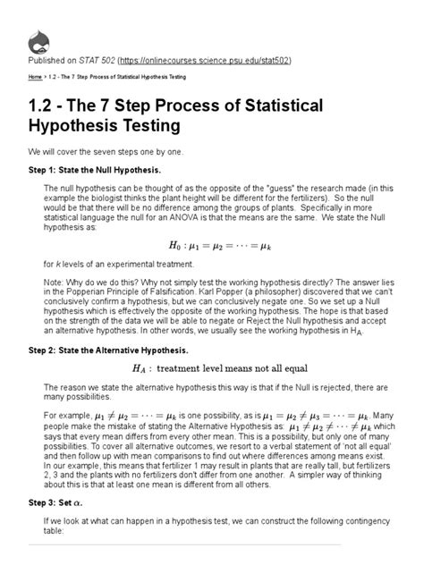 Steps For Hypothesis Testing | PDF | Type I And Type Ii Errors | P Value