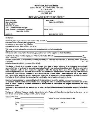 2013 Form AL Huntsville Utilities Irrevocable Letter of Credit Fill ...