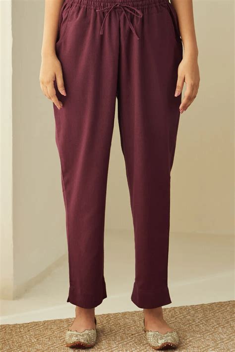 Buy Purple Handcrafted Cotton Flax Narrow Pants for Women | FGNP24-187 ...